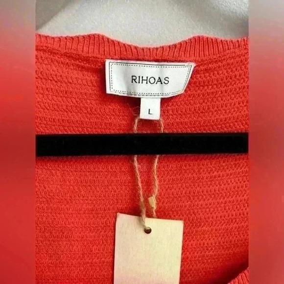 RIHOAS ORANGE U NECK SCALLOPED KNIT MIMI DRESS SIZE LARGE NWT - Picture 3 of 4